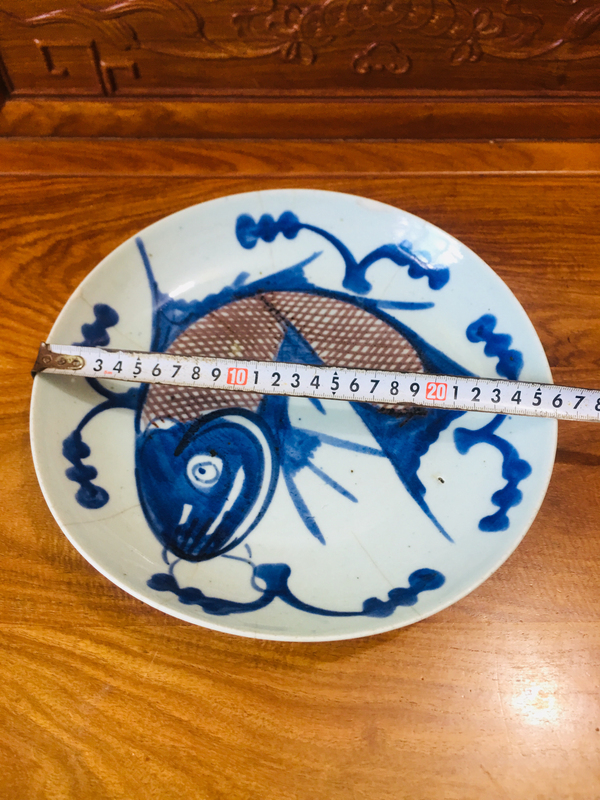古玩陶瓷青花釉里紅魚紋大盤拍賣,當(dāng)前價格588元
