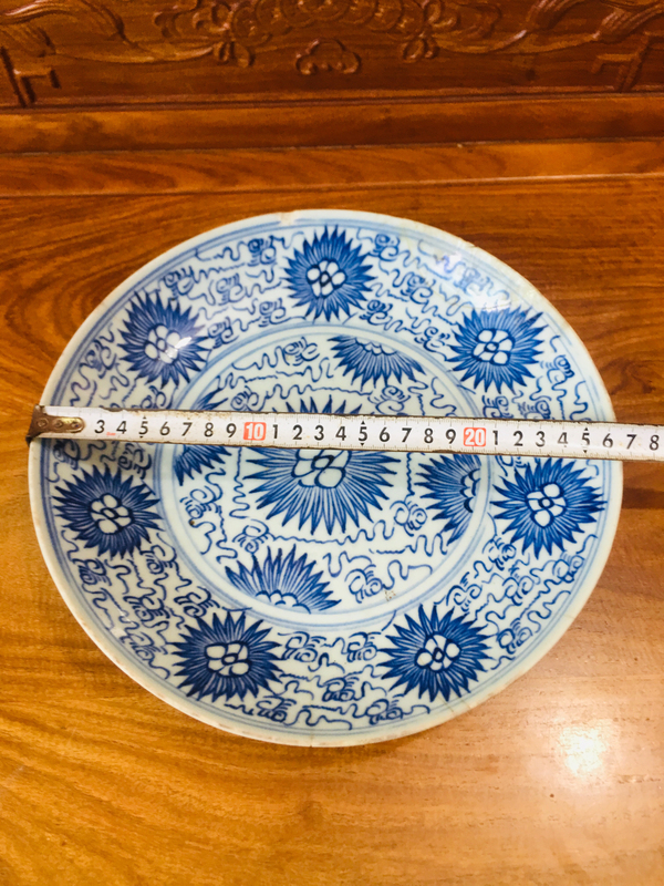 古玩陶瓷太陽花福字花卉紋青花紋大盤拍賣,當前價格3888元