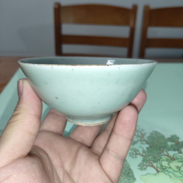 古玩陶瓷清中期,豆青釉茶園拍賣,當前價格160元