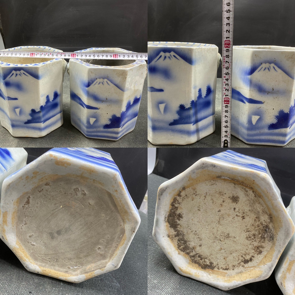 古玩陶瓷日本民國青花山水人物紋筆筒一對拍賣,當前價格299元