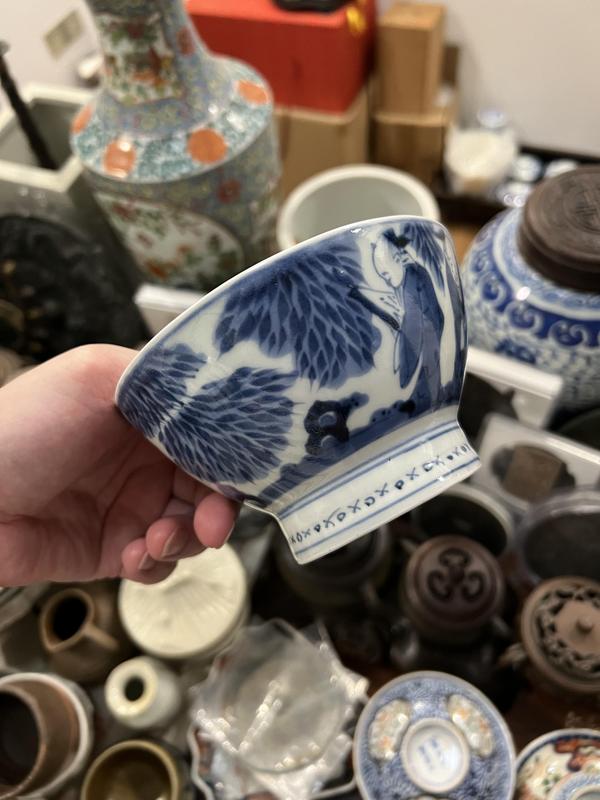 古玩陶瓷清代竹林七賢青花杯拍賣,當前價格399元