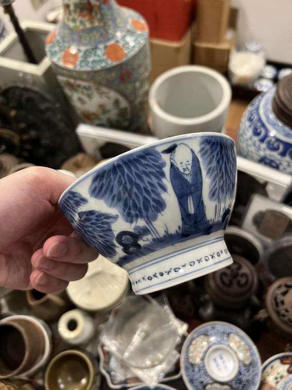 古玩陶瓷清代竹林七賢青花杯拍賣,當前價格399元