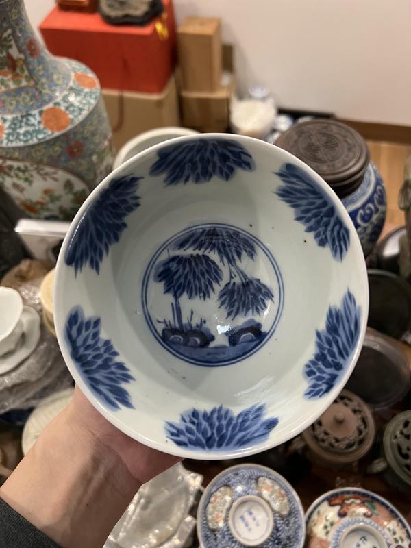 古玩陶瓷清代竹林七賢青花杯拍賣,當前價格399元