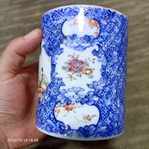 古玩陶瓷青花花卉開窗廣彩人物馬克杯拍賣,當前價格399元