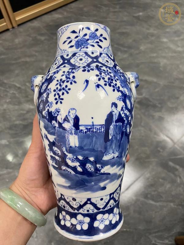 古玩光緒·青花開窗攜琴訪友紋蓋瓶真品鑒賞圖