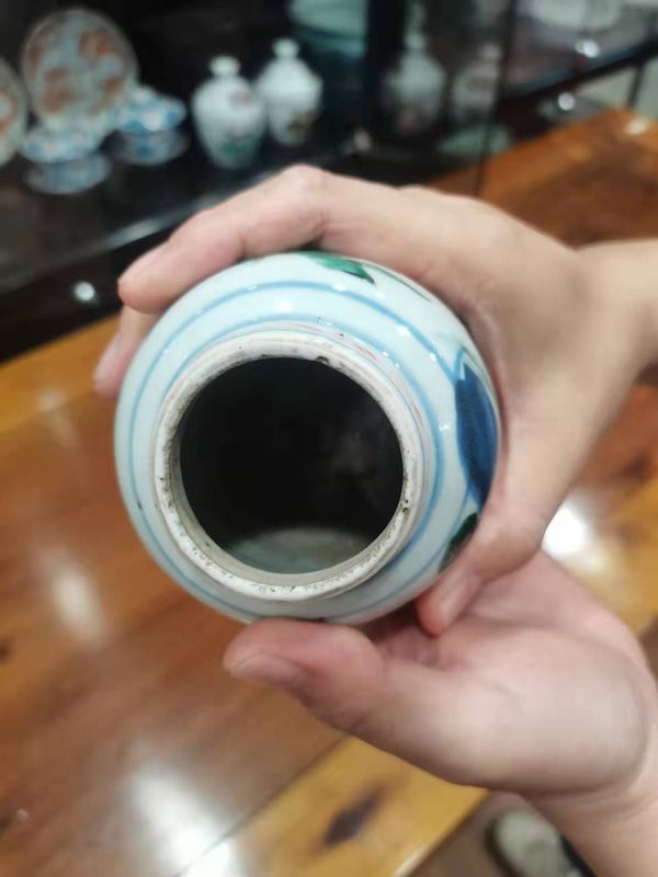 古玩陶瓷青花五彩麒麟送子紋小罐拍賣,當前價格13800元