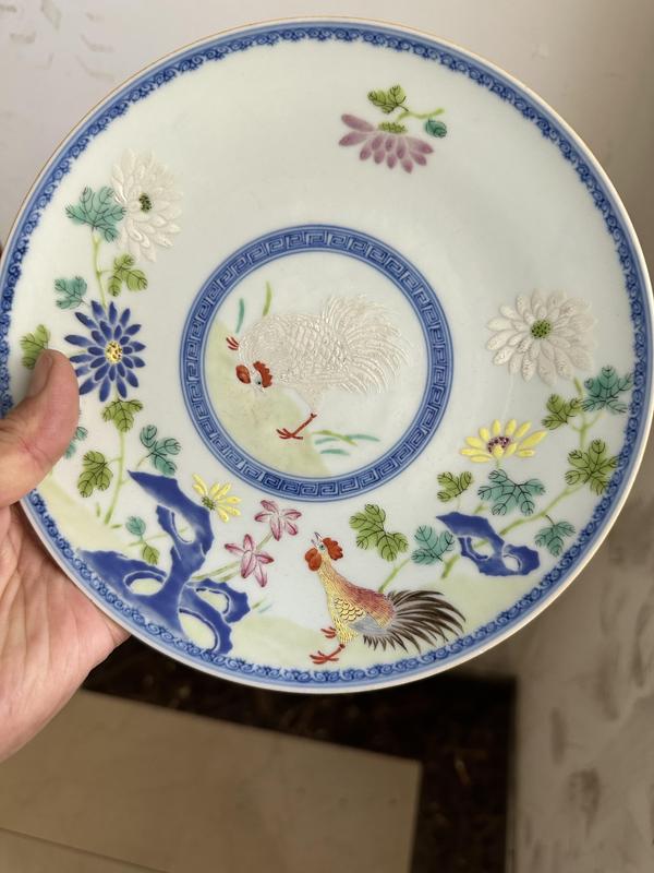 古玩陶瓷青花粉彩官上加官紋盤拍賣,當前價格28888元