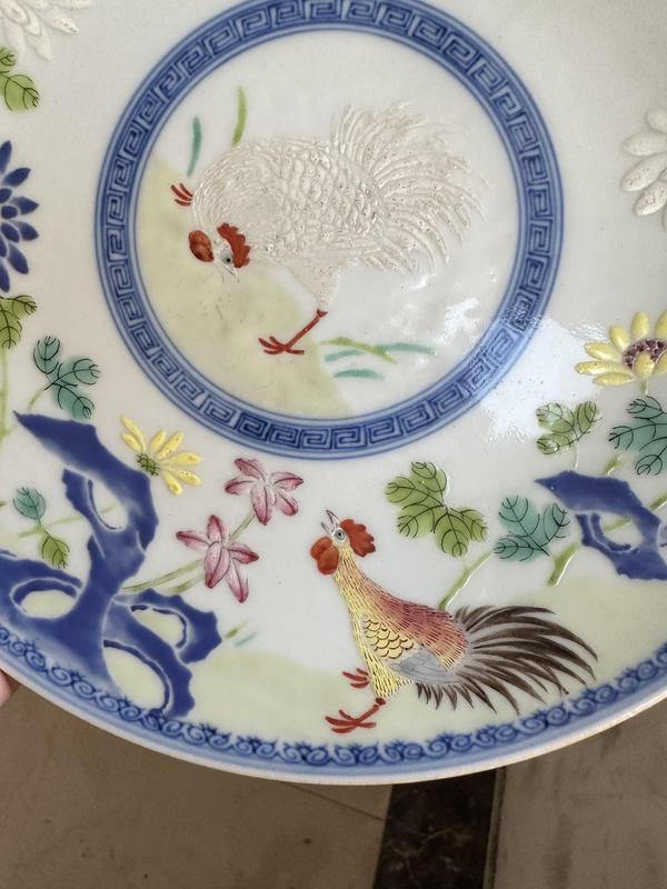 古玩陶瓷青花粉彩官上加官紋盤拍賣,當前價格28888元
