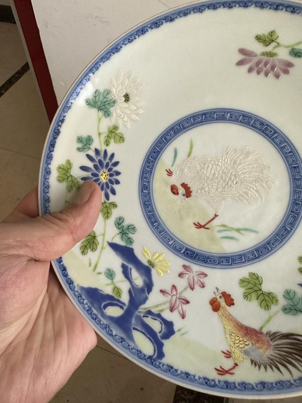 古玩陶瓷青花粉彩官上加官紋盤拍賣,當前價格28888元