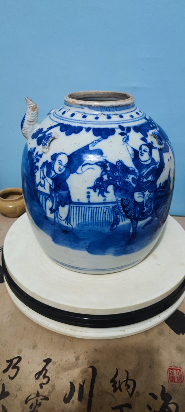 古玩陶瓷麒麟送子青花壺拍賣,當前價格2600元