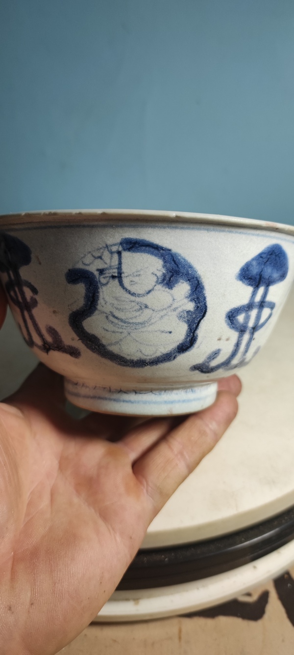古玩陶瓷團嬰紋青花碗拍賣,當前價格1800元