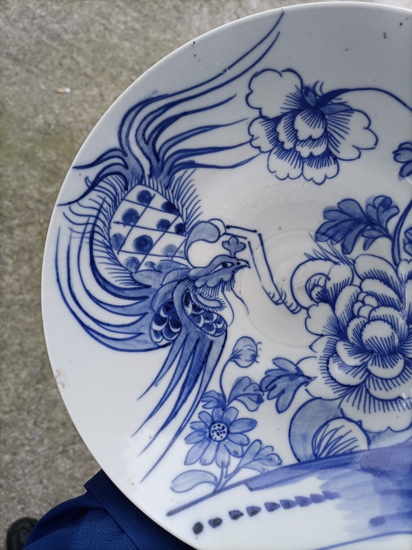 古玩陶瓷清早雍乾時期鳳穿牡丹紋青花盤拍賣,當前價格14000元