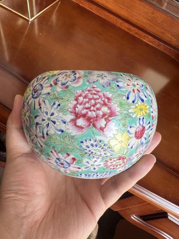 古玩陶瓷民國·松石綠地粉彩花卉紋水盂拍賣,當前價格2000元