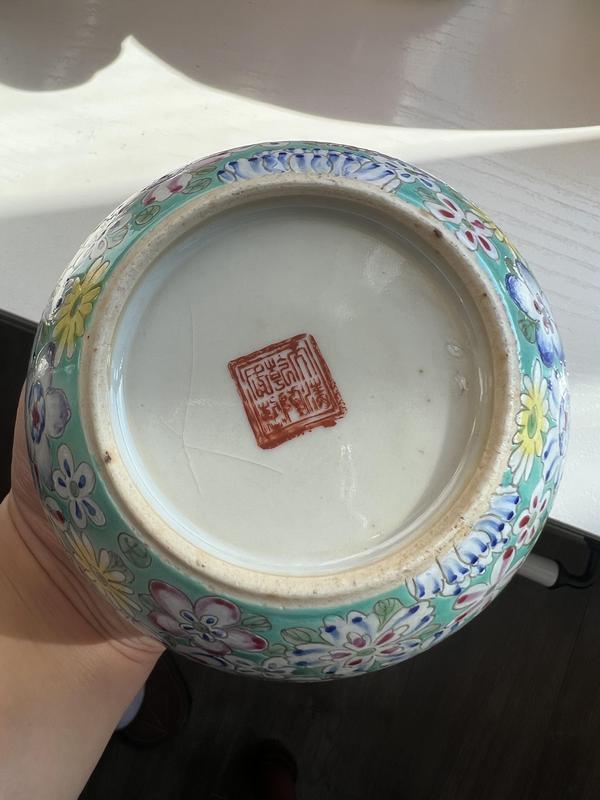 古玩陶瓷民國·松石綠地粉彩花卉紋水盂拍賣,當前價格2000元