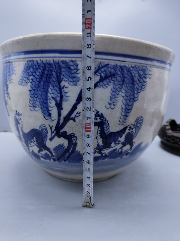 古玩陶瓷青花雙馬紋馬蹄尊拍賣,當前價格8600元