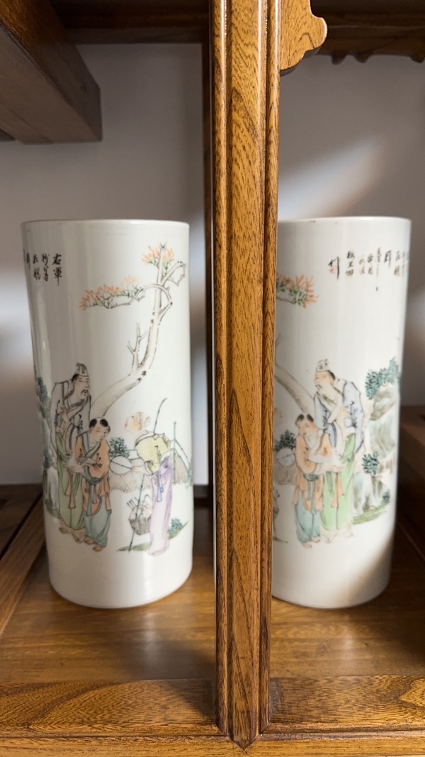 古玩陶瓷楊紫卿款右軍愛鵝彩繪帽筒拍賣，當(dāng)前價格12500元