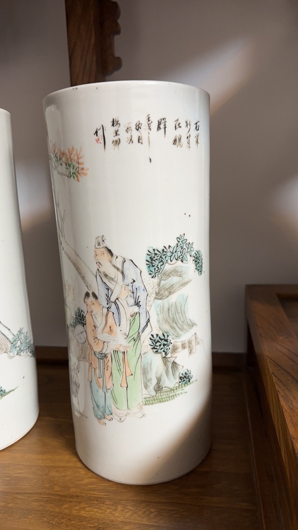 古玩陶瓷楊紫卿款右軍愛鵝彩繪帽筒拍賣,當前價格9850元