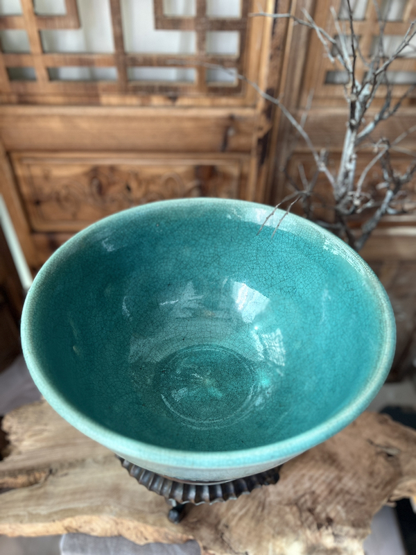 古玩陶瓷【超大器型·孔雀藍】哥釉撇口大碗拍賣,當前價格11500元