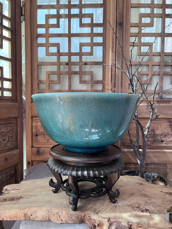 古玩陶瓷【超大器型·孔雀藍】哥釉撇口大碗拍賣,當前價格11500元