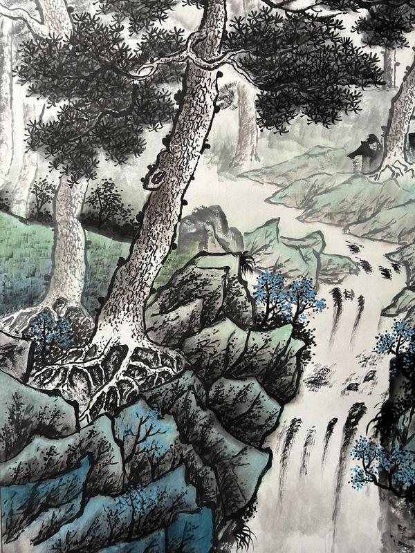 古玩字畫諸明老師精品寫生《山水》拍賣,當前價格850元