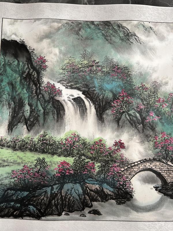 古玩字畫諸明老師寫生精品《山水》拍賣,當前價格850元