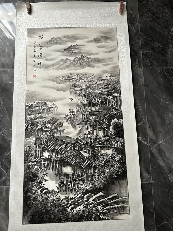 古玩字畫(huà)諸明老師精品寫(xiě)生《古寨風(fēng)情》拍賣(mài),當(dāng)前價(jià)格850元