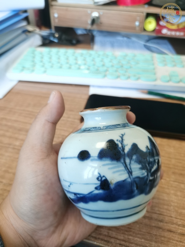 古玩陶瓷青花山水人物紋石榴尊真品鑒賞圖