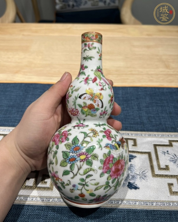 古玩陶瓷廣彩花鳥葫蘆瓶真品鑒賞圖