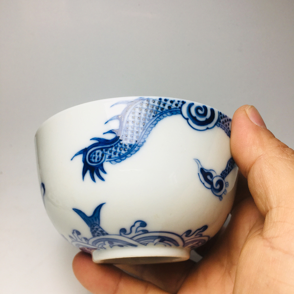 古玩陶瓷(精品收藏級)青花魚化龍紋墩式碗拍賣,當前價格5888元