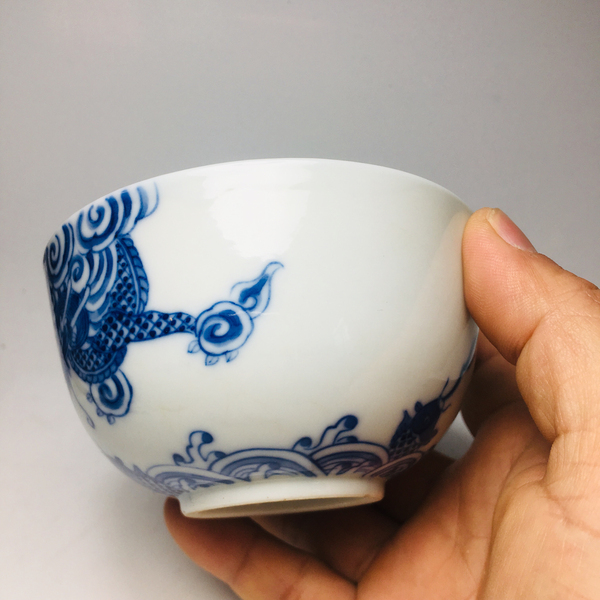 古玩陶瓷(精品收藏級)青花魚化龍紋墩式碗拍賣,當前價格5888元
