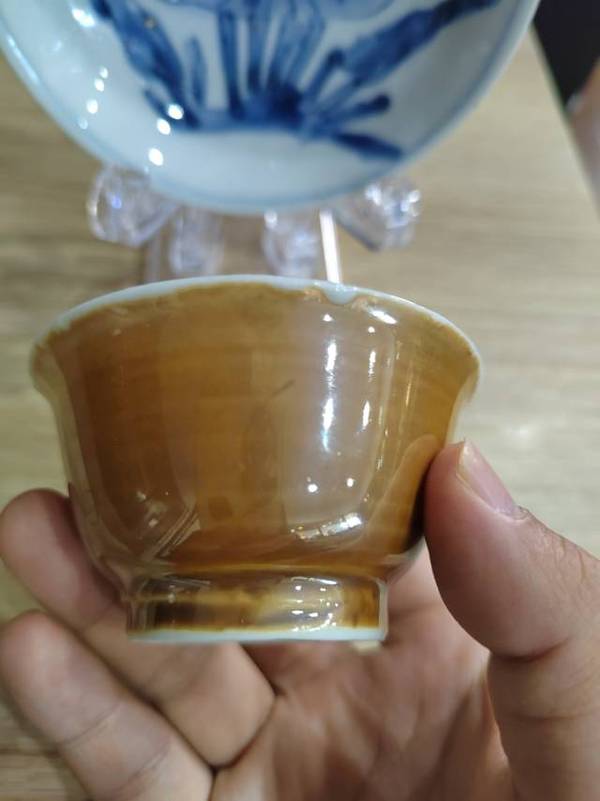 古玩陶瓷清康熙外紫金釉內青花杯盤拍賣,當前價格1888元
