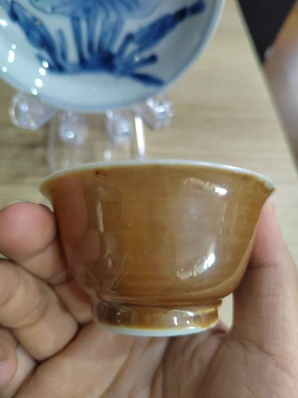 古玩陶瓷清康熙外紫金釉內青花杯盤拍賣,當前價格1888元