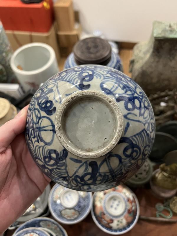 古玩陶瓷清代花間囍字紋青花碗拍賣,當前價格199元