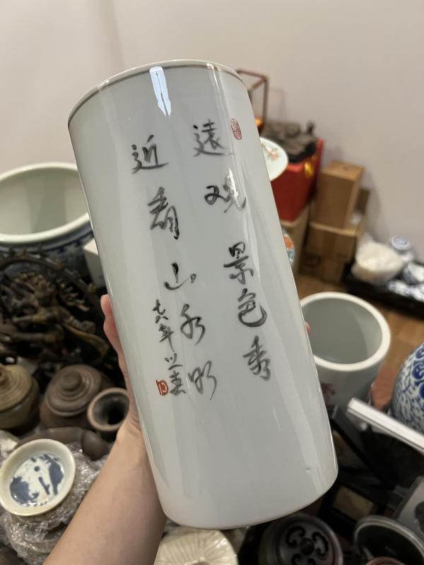 古玩陶瓷山水紋帽筒拍賣,當前價格399元