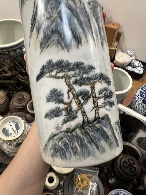 古玩陶瓷山水紋帽筒拍賣,當前價格399元