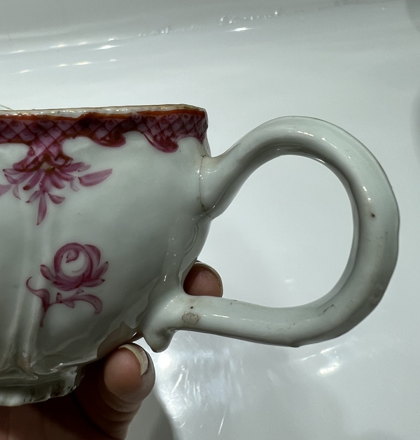 古玩陶瓷胭脂紅彩折枝花卉爵杯拍賣,當前價格1600元