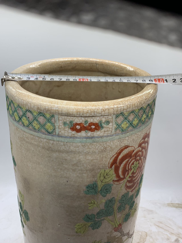古玩陶瓷哥釉五彩雉雞牡丹圖帽筒拍賣,當前價格9999元
