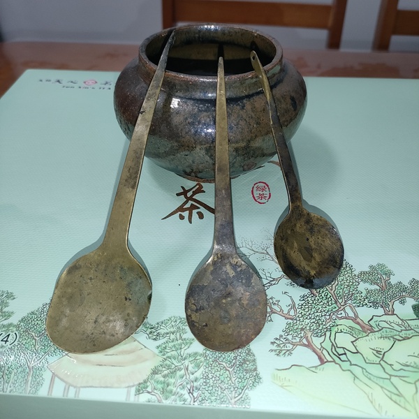 古玩雜項(xiàng)清代，精品文房銅勺三把拍賣，當(dāng)前價(jià)格120元