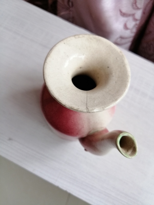 古玩陶瓷吹紅釉無柄壺拍賣,當前價格238元
