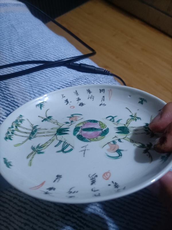 古玩陶瓷清代粉彩竹葉詩文盤一對拍賣,當前價格680元