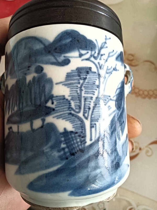 古玩陶瓷青花山水人物紋蓋缸拍賣,當前價格388元