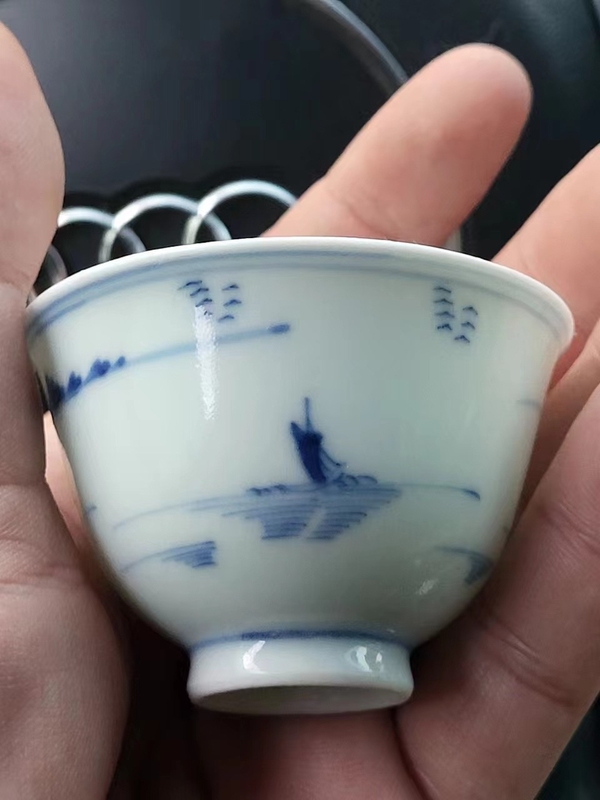 古玩陶瓷人物山水紋青花杯拍賣，當(dāng)前價(jià)格6500元