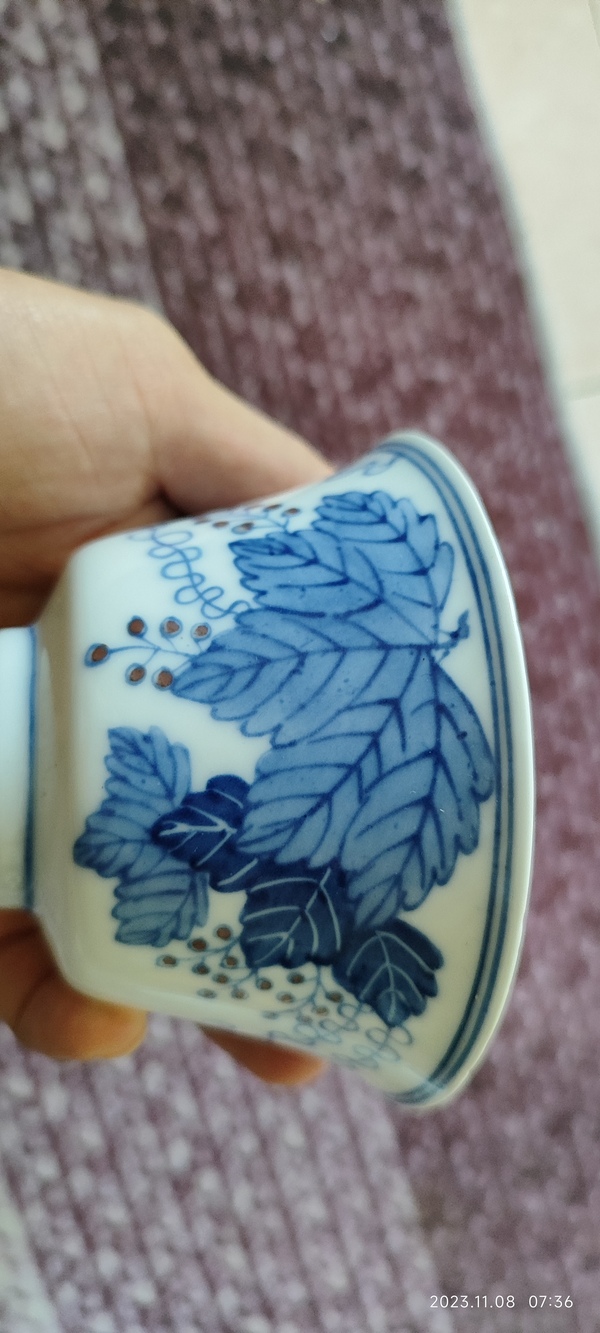 古玩陶瓷江西瓷業公司款青花釉里紅葡萄紋蓋碗拍賣,當前價格12000元