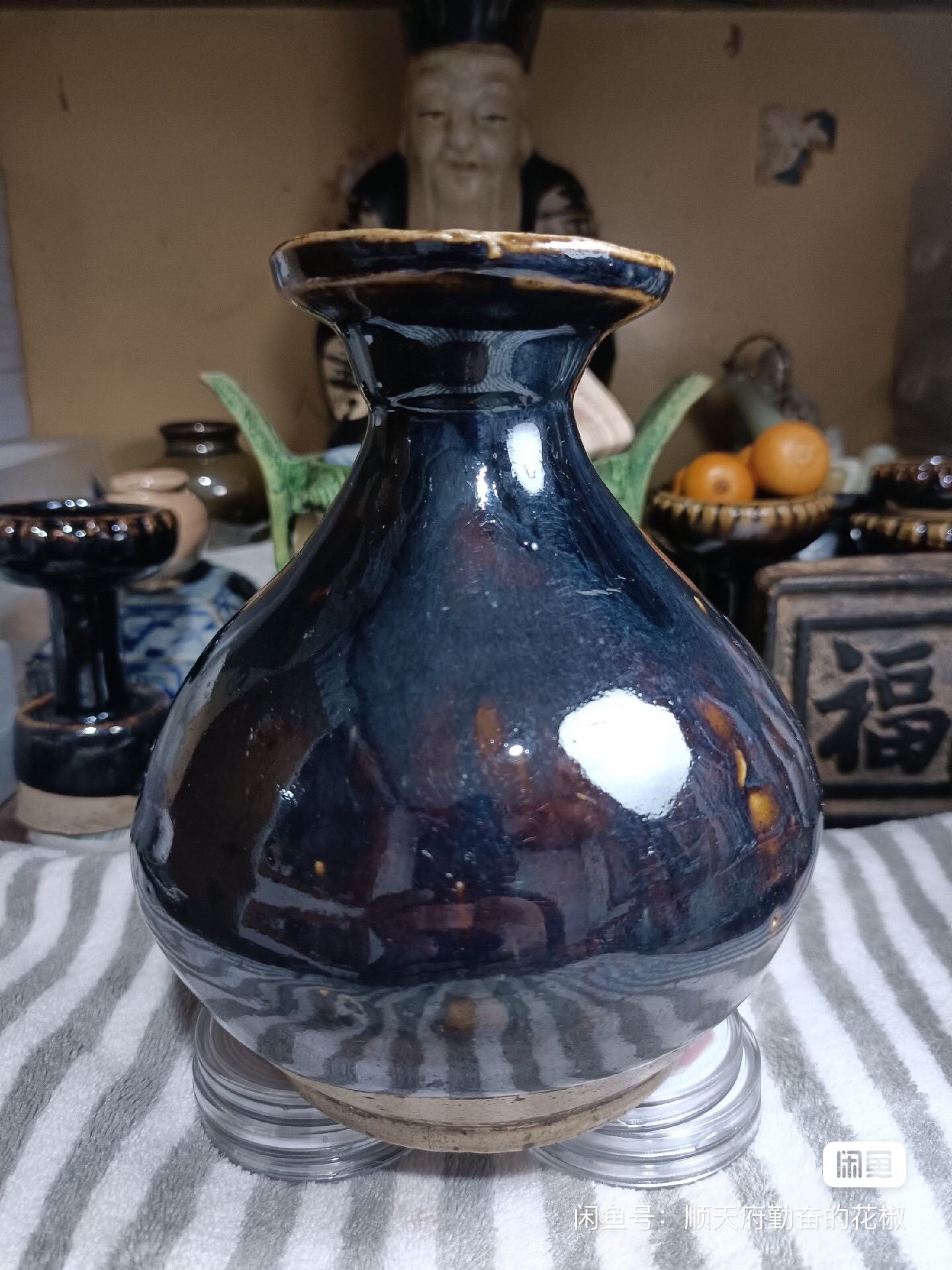 中国陶磁器磁州窯筒型壺-