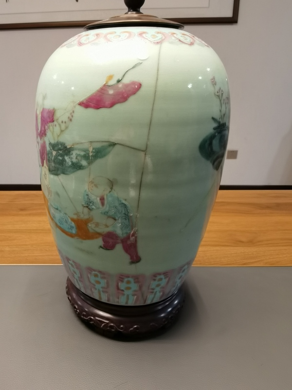 古玩陶瓷道光粉彩仕女嬰戲圖冬瓜罐拍賣,當前價格3800元