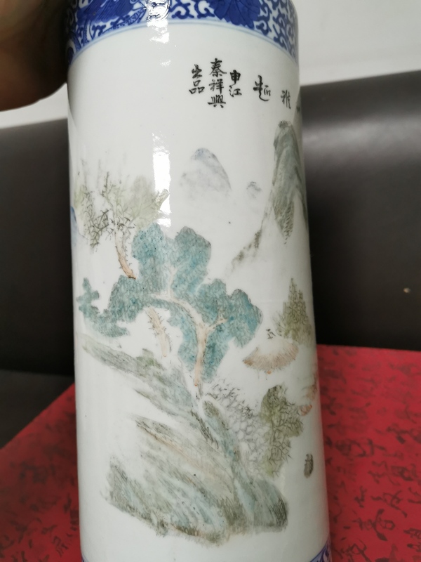 古玩陶瓷青花淺絳山水人物詩文帽筒拍賣,當(dāng)前價格2888元