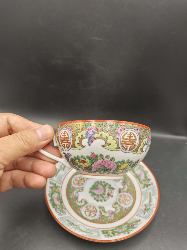 古玩陶瓷清末民初廣彩福壽紋杯碟拍賣,當前價格0元