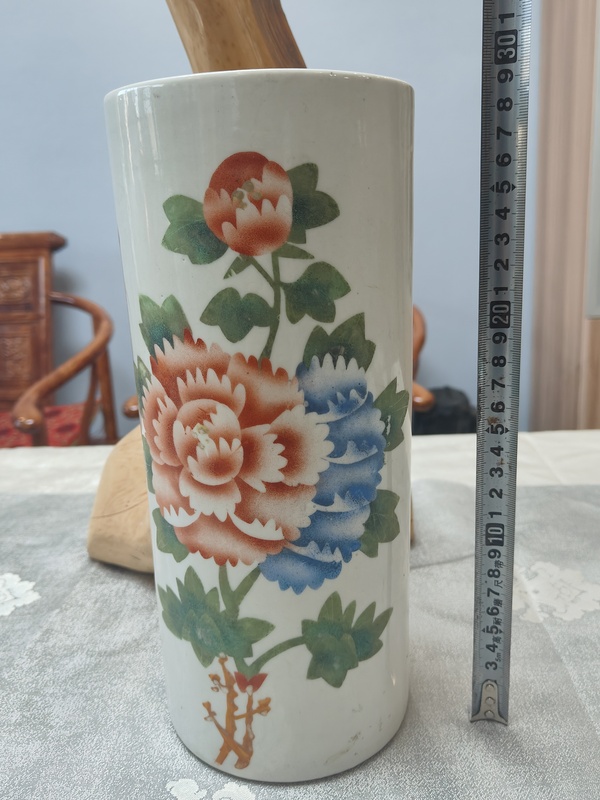 古玩陶瓷民國彩繪牡丹花紋帽筒拍賣,當前價格980元