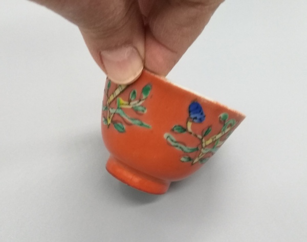 古玩陶瓷【清晚期·養眼珊 瑚 紅粉彩八仙杯】拍賣,當前價格488元