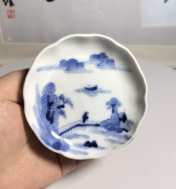 古玩陶瓷清晚期 青花山水人物高士圖盤拍賣,當前價格260元